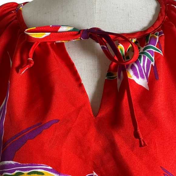 Vtg Hilo Hattie’s Hawaiian Womens XS Midi 90s 80s Dress Bold Flowers Resort Red - Picture 10 of 12